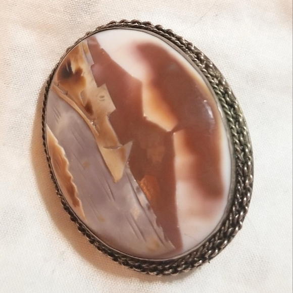 VTG SHELL CAMEO Mountains City Water Boat Scenery Pendant Brooch - Picture 5 of 7